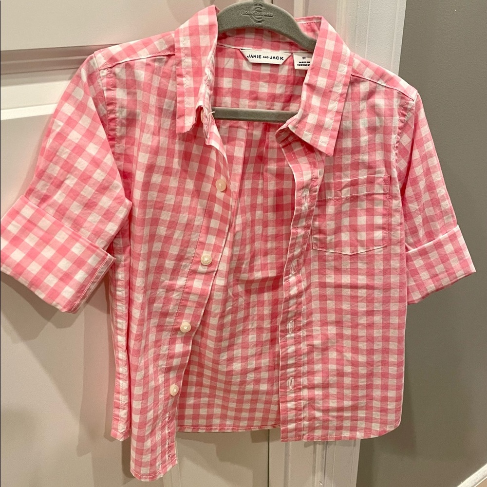 Janie and Jack pink gingham shirt